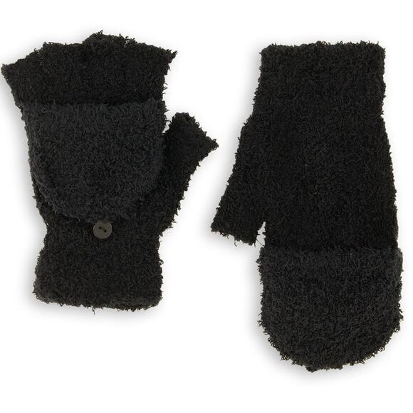 New‎ Fashion Nova Fuzzy Flip Top Gloves Mittens Black Button Winter Fingerless - Picture 1 of 2